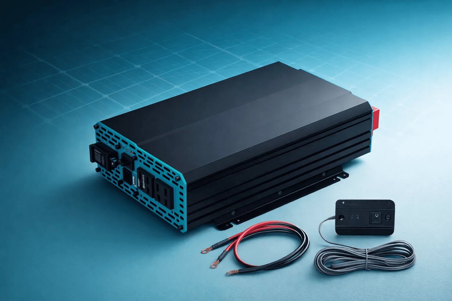 Inversor solar de onda sinusoidal pura de 1000W con control remoto y cables, para kits residenciales con batería.
