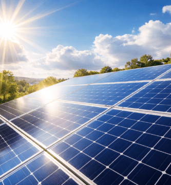 Paneles solares recibiendo luz solar intensa en una instalación residencial exterior