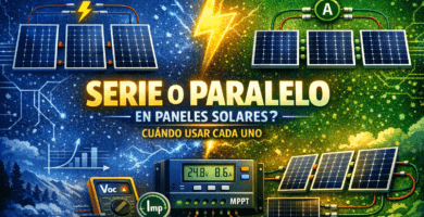 Imagen destacada sobre conexión de paneles solares en serie o en paralelo con controlador MPPT y esquema comparativo